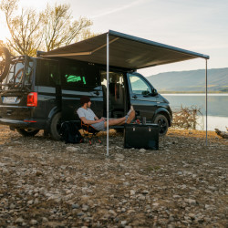 W2600 x Pull-out 2000mm FIAMMA Awning F45s for VW California - Fabric color Royal Grey, Housing colour Deep Black