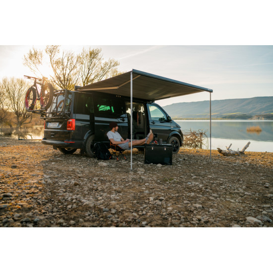 W2600 x Pull-out 2000mm FIAMMA Awning F45s for VW Multivan KR - Fabric color Royal Grey, Housing colour Titanium