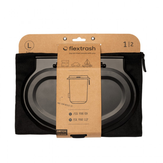Flextrash waste bin, 3L, black, biodegradable material