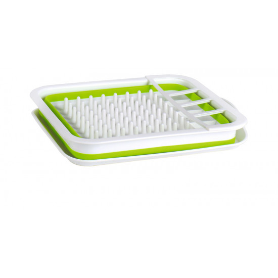 Silicone dish drying rack - 37 x 31 x 6/13 cm - White/lime