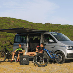 W 2100 x Abstract 1500mm Fiamma F40van roof awning for VW T5 / T6, Fabric Royal Grey, Housing Deep Black