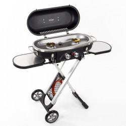 Trolley 2-flame gas grill with ignition fuse - 50 mbar