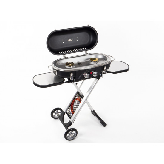 Trolley 2-flame gas grill with ignition fuse - 50 mbar