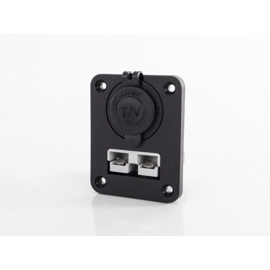 Mounting panel with 12V power socket and 50A connector (Anderson style)