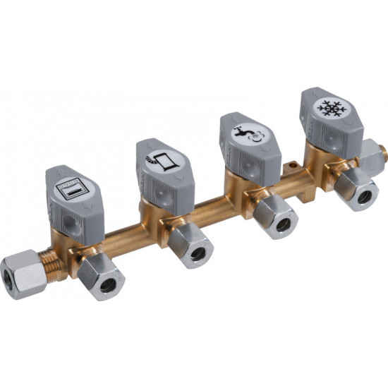 4-way quick-closing shut-off valve for 8 mm gas pipe