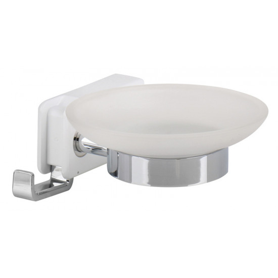 Soap dish with glass and fold-out hooks, white