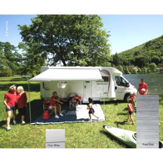 W 4250 x Abstract 2500mm FIAMMA Awning F45S Housing: Polar White, Fabric color: Royal Grey