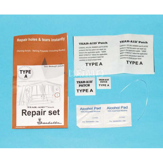 Repair kit for tent fabric and foil, acrylic