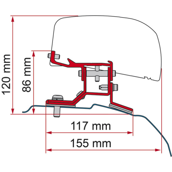 Fiamma adapter for Fiamma F40van for Ford Transit Custom short wheelbase from 2012 onwards, Mounting without drilling