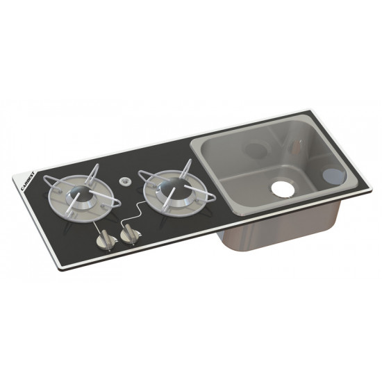 Cooker-sink combination - 2-burner with safety glass