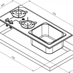 Cooker-sink combination - 2-burner with safety glass