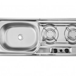 Stainless steel sink-cooker combination - 2 burners - 30 mbar