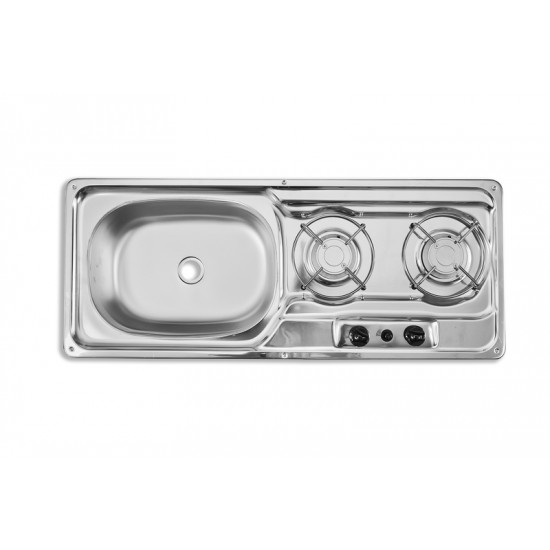 Stainless steel sink-cooker combination - 2 burners - 30 mbar