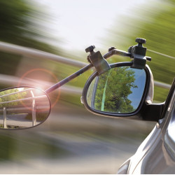 Caravan mirrors with colored safety stripes