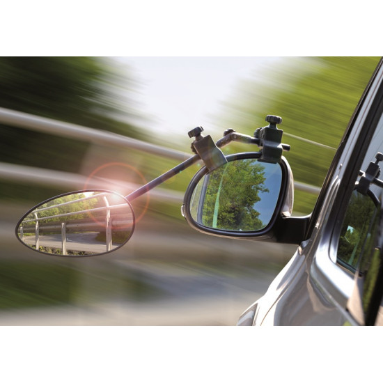 Caravan mirrors with colored safety stripes