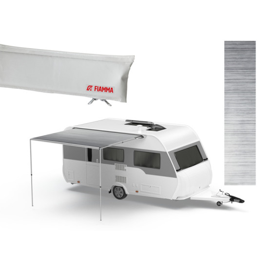 W 2000 x Extension 1800mm Fiamma CaravanStore Evo caravan awning in case for the awning rail, Colour: Royal Grey, Light Grey cover