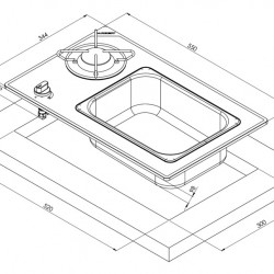 Cooker-sink combination - 1-burner with safety glass