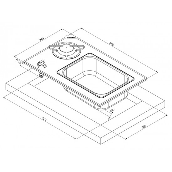 Cooker-sink combination - 1-burner with safety glass