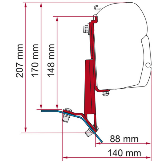 Fiamma adapter for F45, F43van and F35PRO - For Ford Custom - Left-hand drive, Length : 12 cm, colour: black