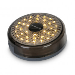 Battery-powered camping light with retractable string lights