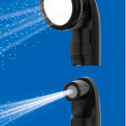 Camping shower with battery-powered hand shower