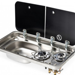 Cooker-sink combination – with 2-piece glass cover