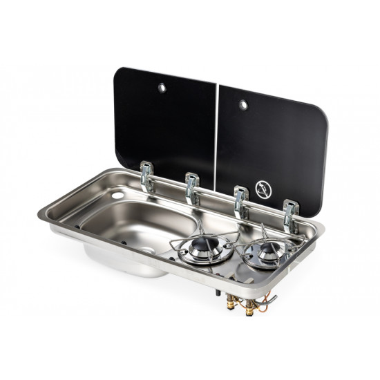 Cooker-sink combination – with 2-piece glass cover