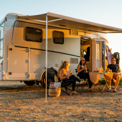 W 3750 x Abstract 2500mm FIAMMA Awning F45S Fabric: Royal Grey, Casing: White