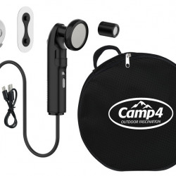 Camping shower with battery-powered hand shower