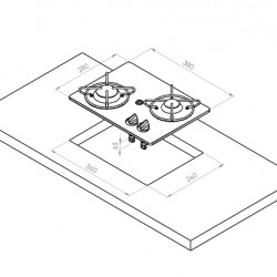 Built-in gas hob with 2 burners - burners side by side