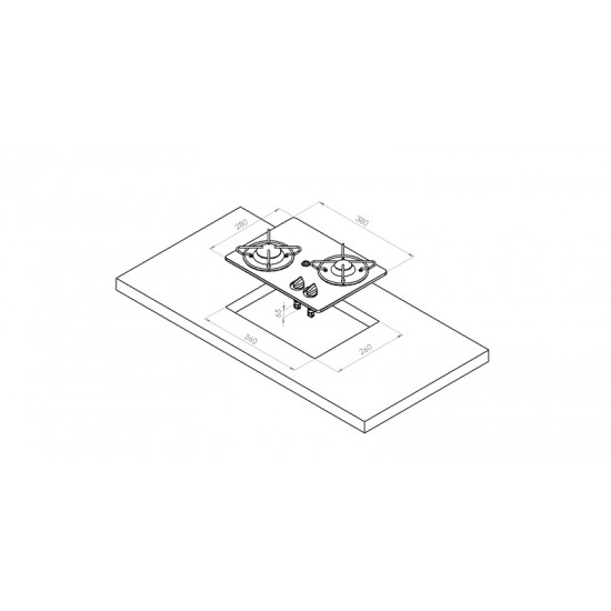 Built-in gas hob with 2 burners - burners side by side