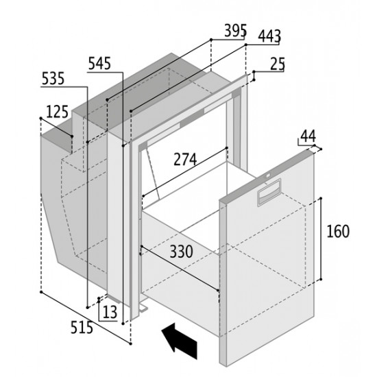 Stainless steel cooling drawer DW51 RFX - 51 l
