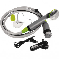 Camping shower with electric canister battery pump