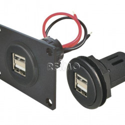 USB flush-mount socket 12/24 V with dual USB 2 x 2.5 A - With mounting plate