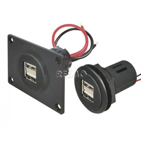 USB flush-mount socket 12/24 V with dual USB 2 x 2.5 A - With mounting plate