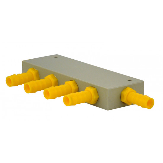WhiteYellow Water distribution block with 4 outlets for 10 mm hose