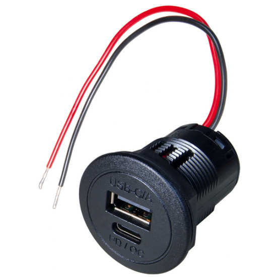 Power USB-C/-A double socket PD/QC, 1x USB-A / 1x USB-C