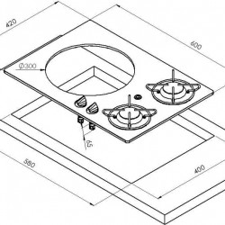 Cooker-sink combination - 2-burner with safety glass