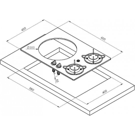 Cooker-sink combination - 2-burner with safety glass