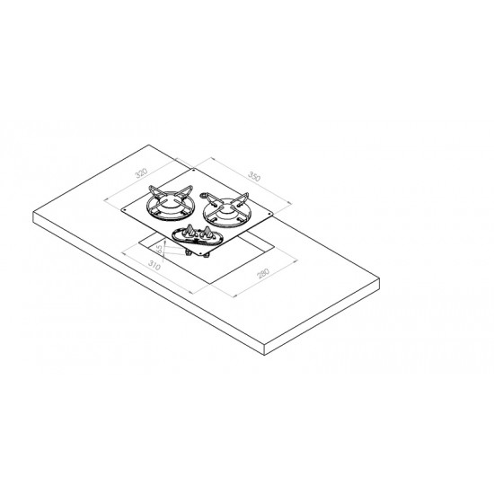 Built-in gas hob with 2 burners