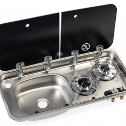 Cooker-sink combination – with 2-piece glass cover