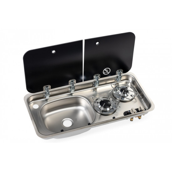 Cooker-sink combination – with 2-piece glass cover