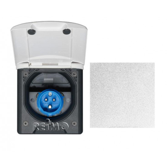 CEE socket with magnetic closure in light grey