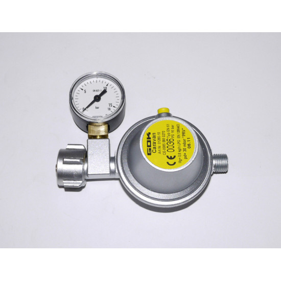 Gas regulator with pressure gauge for gas cylinder - 30 mbar