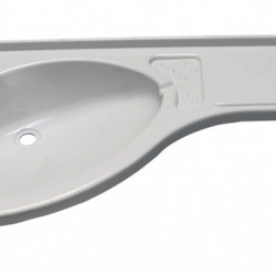 Corner washbasin with shelf on the right, white, 840x375x150mm