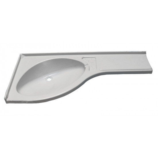 Corner washbasin with shelf on the right, white, 840x375x150mm