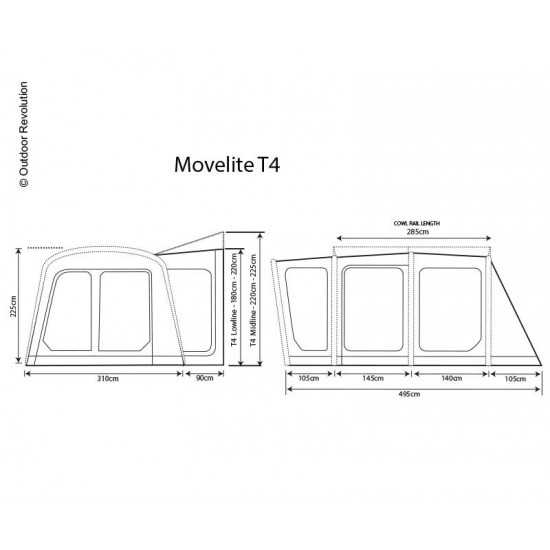 Bus awning Movelite 4 High, installation height 255-305cm, W310xD495cm