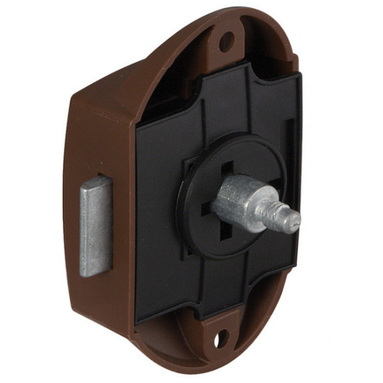 Surface-mounted bolt lock, push-lock - single-sided operation - brown