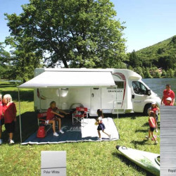 W 4500 x Abstract 2500mm FIAMMA Wall awning F45S, Housing: Polar White, Fabric: Royal Grey