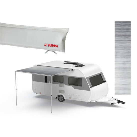 W3660 x Extension 2500mm Fiamma CaravanStore Evo caravan awning for the awning rail, Colour: Royal Grey, Light Grey cover